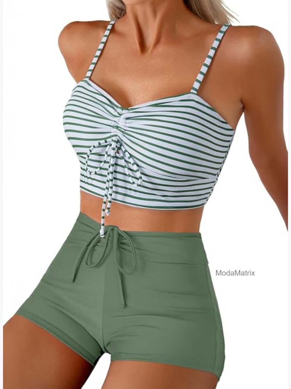 High Waisted Bikini Set Tummy Control Drawstring Two Piece Swimsuits
